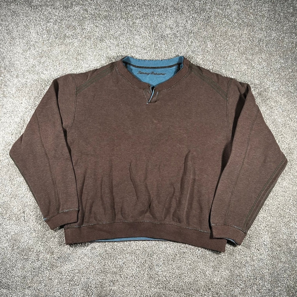 Tommy Bahama Vintage Brown Pullover Sweatshirt Notched Crew Neck Marlin Logo Men